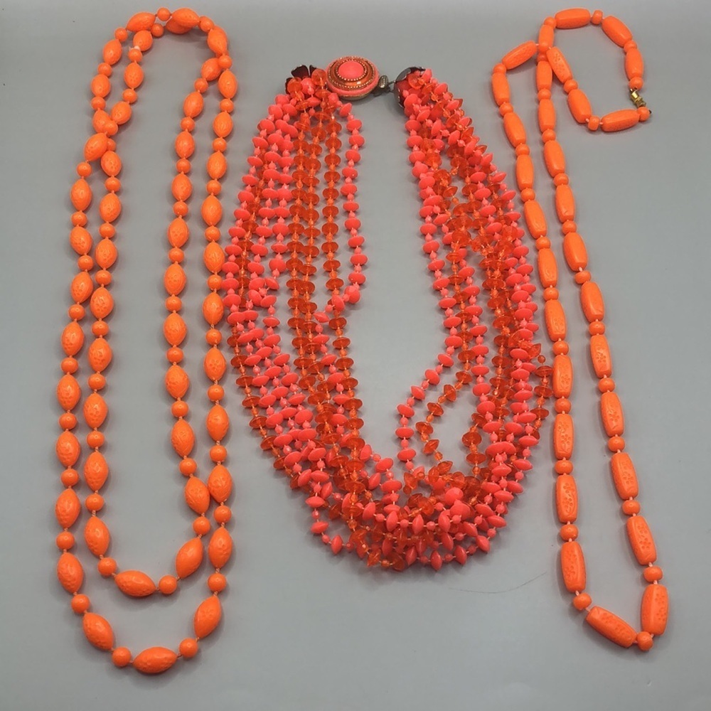 Curated bundle pop of color vintage 3 necklaces layered dress up statement look
